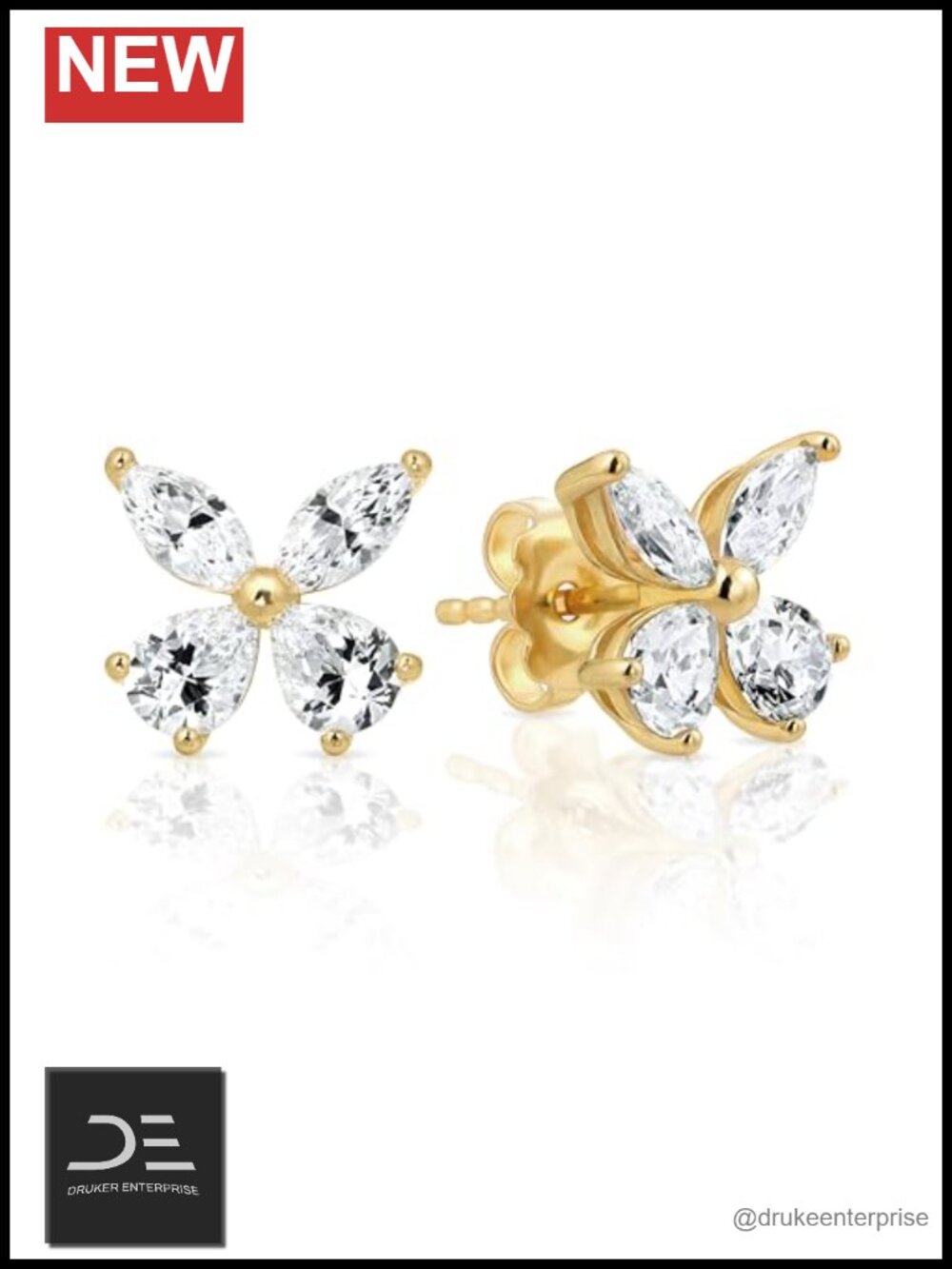 22K Gold-Plated Cubic Zirconia Stud Earrings for Sensitive Ears